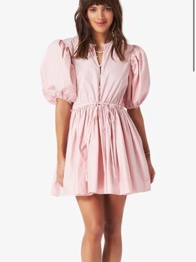 Xirena Size M • Aurie Pink Puff Sleeve Cotton Mini Dress.